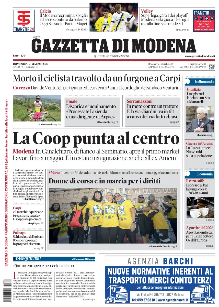 Prima-pagina-gazzetta di modena-oggi-edizione-del-2025-03-09